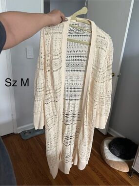 LOFT Cream Open-Knit Long Cardigan